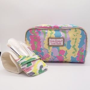 LILY PULITZER COSMETIC BAG AND BRUSHES